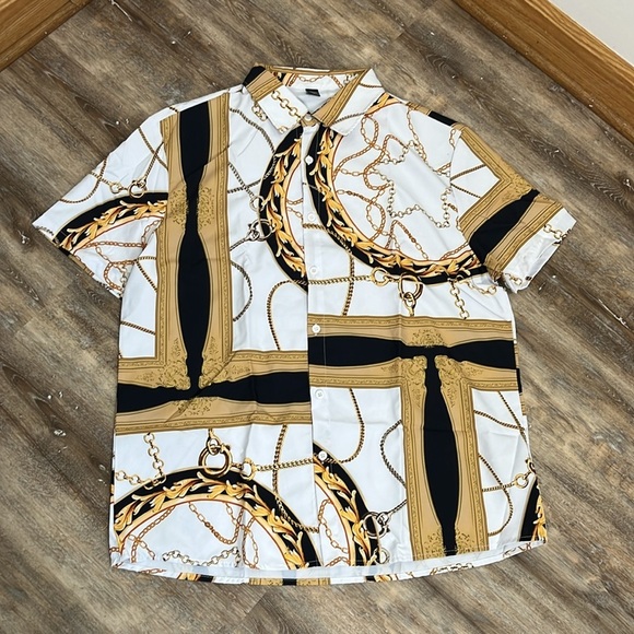 Shein Manfinity Chain Print Shirt & Short Set Men's XXL Equestrian Luxury Style - Picture 2 of 14